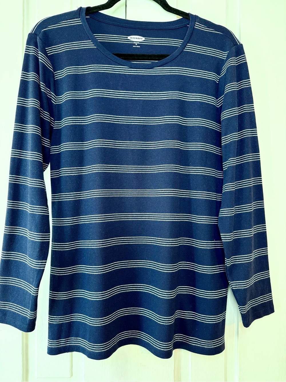 Old Navy Navy Blue Striped Slim Fit Long Sleeve Ribbed Tee - XL